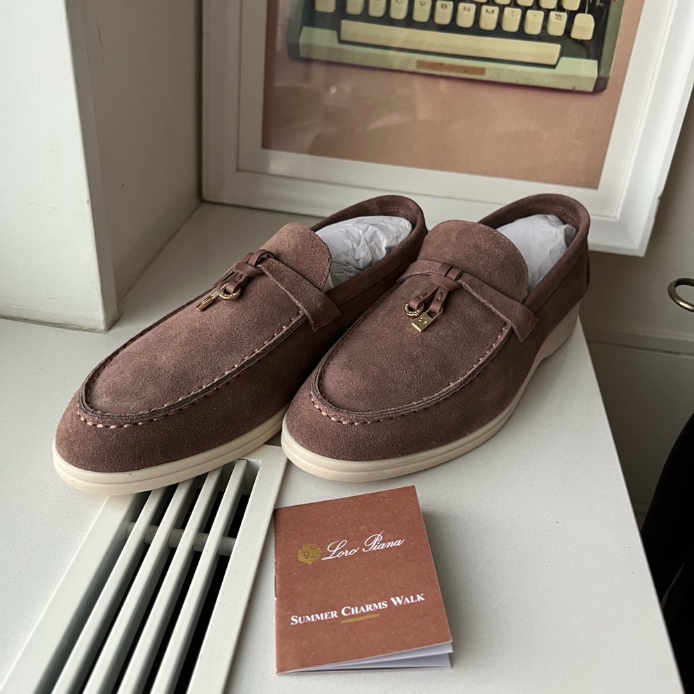 Loro Piana WOMEN'S Summer Charms Walk Suede SHOES In light brown size 8-8.5